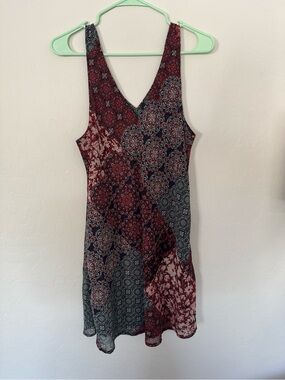 Ban Jara Bohemian Patchwork V-Neck dress in Burgundy and Navy, with pockets